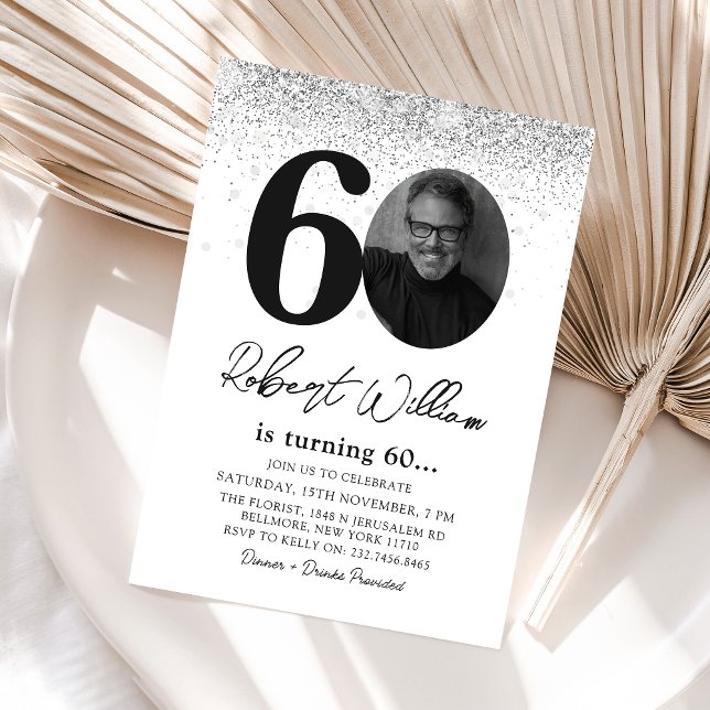 Modern fotoinbjudan i 60:e Födelsedagsfesten Inbjudningar (Skapare uppladdad)