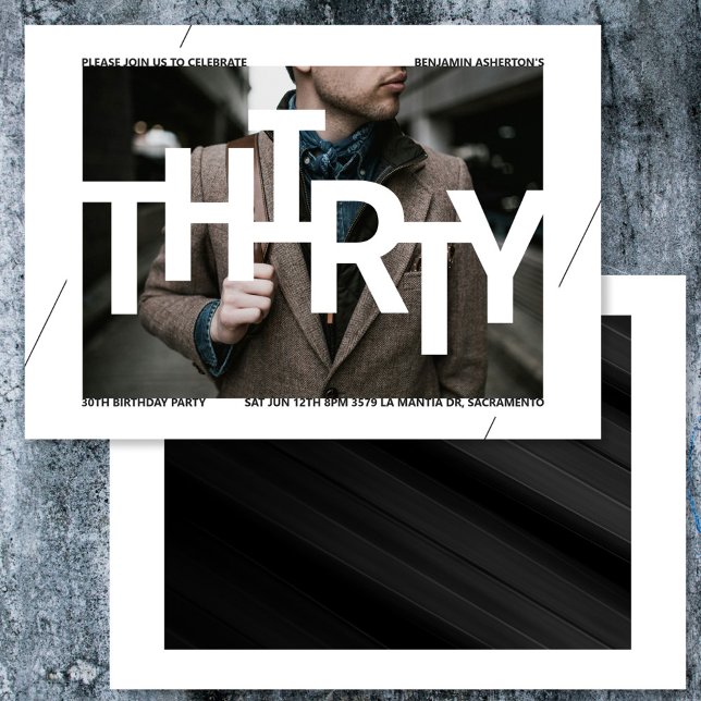 Modern fotoinbjudan till 30års födelsedag inbjudningar (Skapare uppladdad)