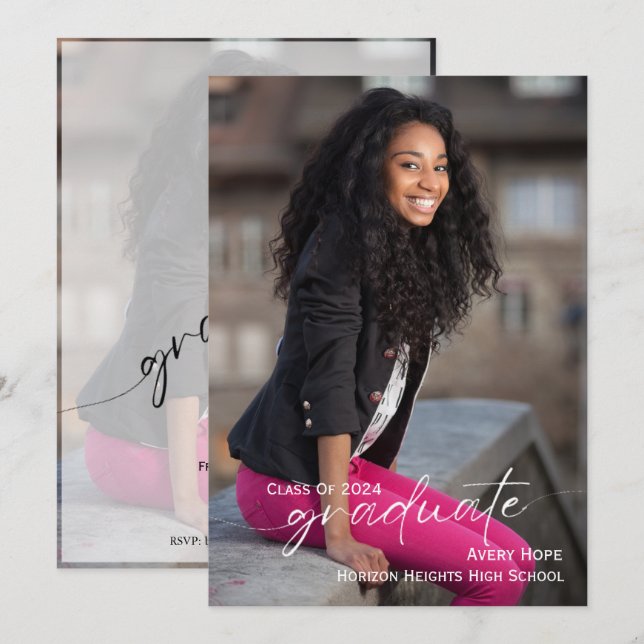 Modern fotoinbjudan till Studenten i skript Studen Inbjudningar (Fram/baksida)