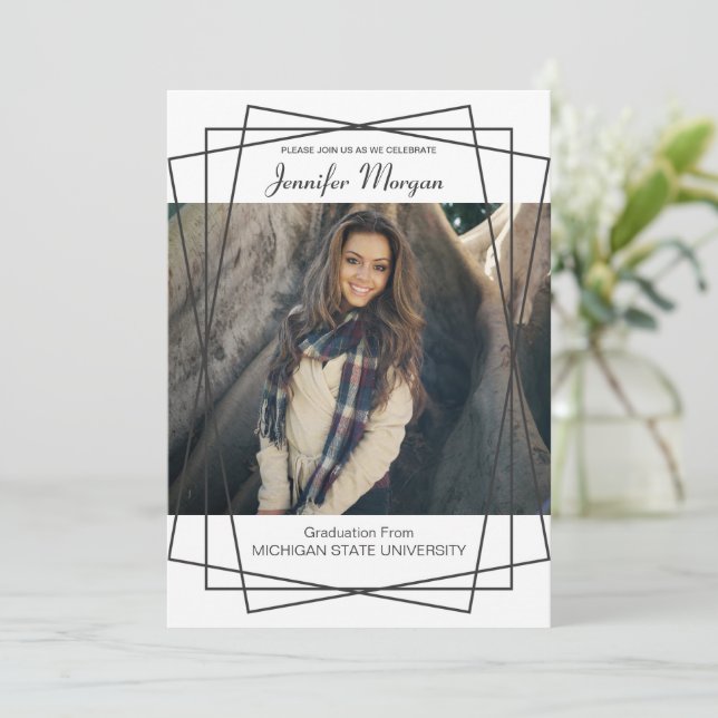 Modern fotoinbjudan till Studenten i svart Ram Inbjudningar (Stående Fram)