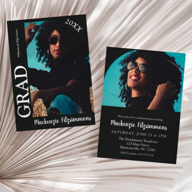 Modern fotoinbjudan till Studenten Inbjudningar (Black Modern Photo Graduation Invitation)