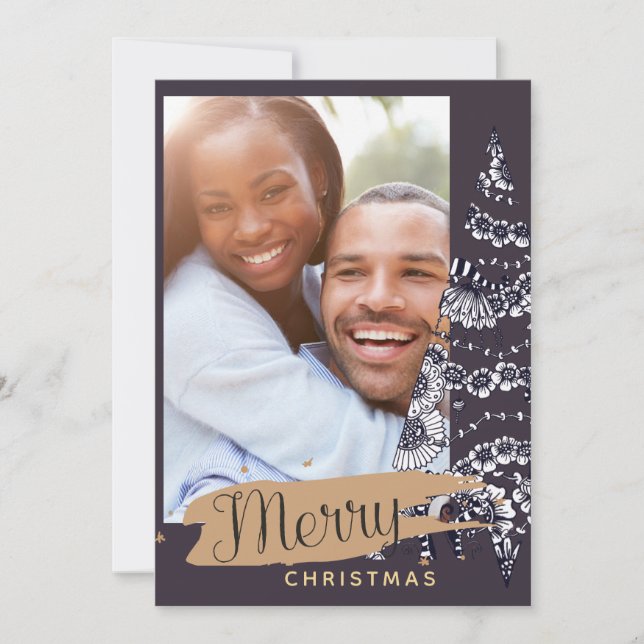 Modern fotojulkort - Mauve Arty Träd Julkort (Framsida)