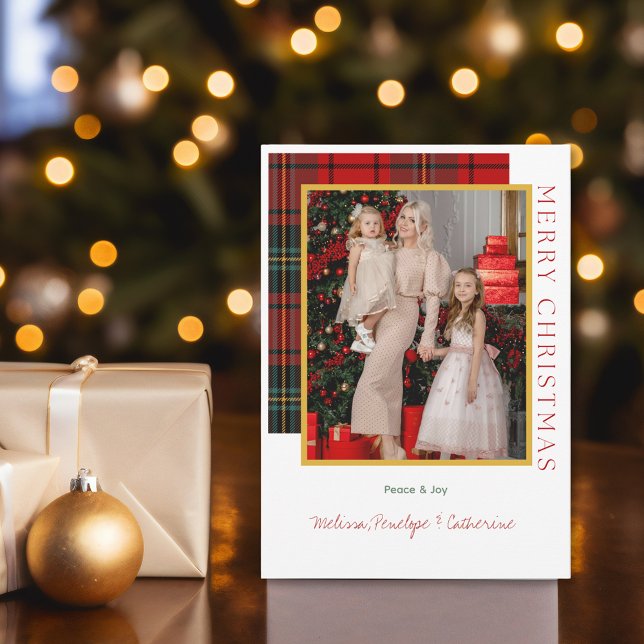 Modern fotojulkort med elegant Play Julkort (Elegant Plaid Modern Photo Christmas Card
)