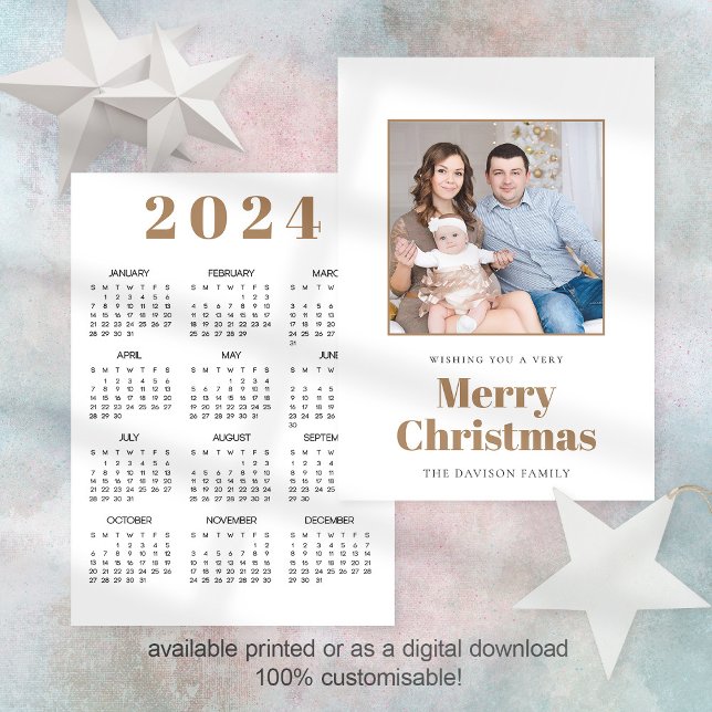 Modern fotokalender 2024 God jul Julkort (Front and back view. Available digitally or printed)