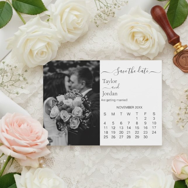 Modern Fotokalender | Minimalistisk Svart och Vitt Spara Datumet (Skapare uppladdad)
