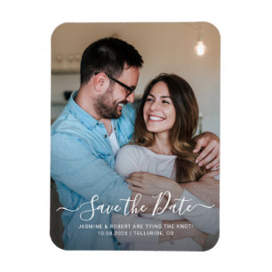 Modern fotokalligrafi Bröllop spara datum Magnet