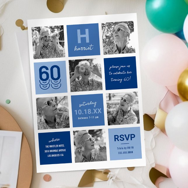 Modern fotokollage 60-års födelsedagsinbjudan inbjudningar (Skapare uppladdad)