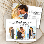 Modern fotokollage Bröllop - tackkort Tack Kort<br><div class="desc">Modern Elegant Calligraphy Chic Script 3 Photo Collage Bröllop - tackkort. Snyggt Modern bröllop tackar dig för att du har en mall med tre foto på framsidan med texten "Tack" i ett visuellt, snabbt och snävt tecken på typografi, skript, swash svan-teckensnitt. 2-sidigt kort på baksidan (1) foto. Du kan enkelt...</div>