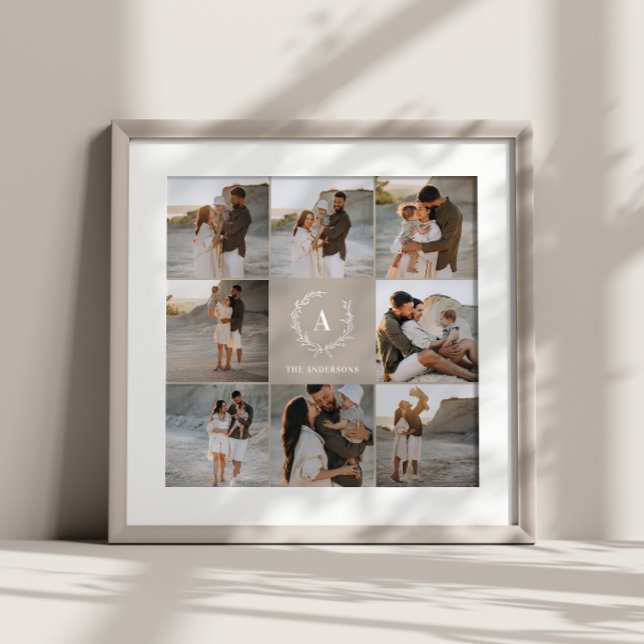Modern fotokollage brunt med kransens monogramfami poster (Skapare uppladdad)