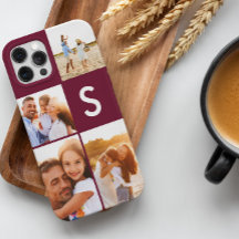Modern fotokollage burgundy initial monogram