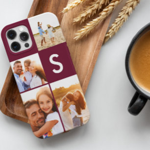 Modern fotokollage burgundy initial monogram