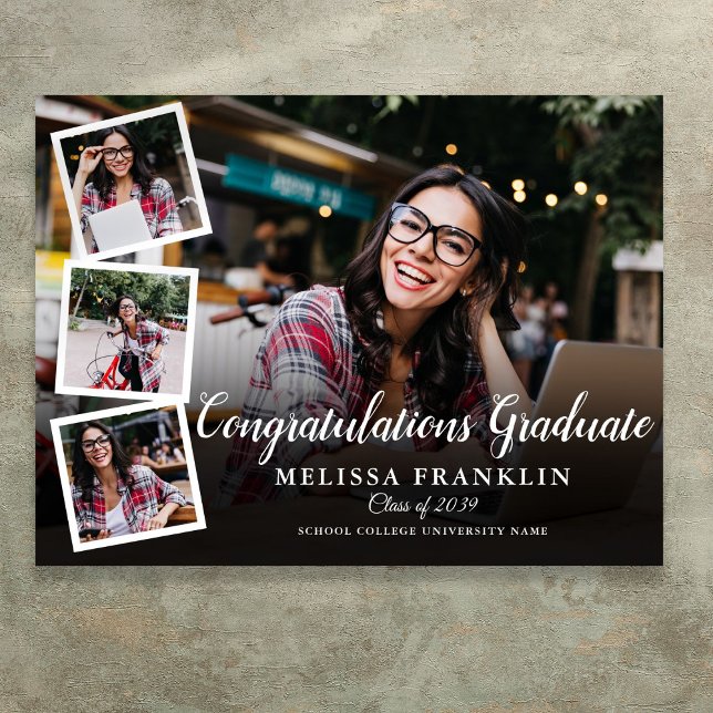 Modern fotokollage examensfestskylt poster (Modern Photo Collage Graduation Party Sign)