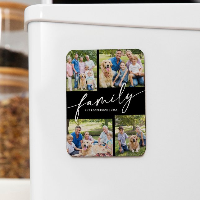 Modern Fotokollage Familj Manuskript Minne Magnet (Skapare uppladdad)