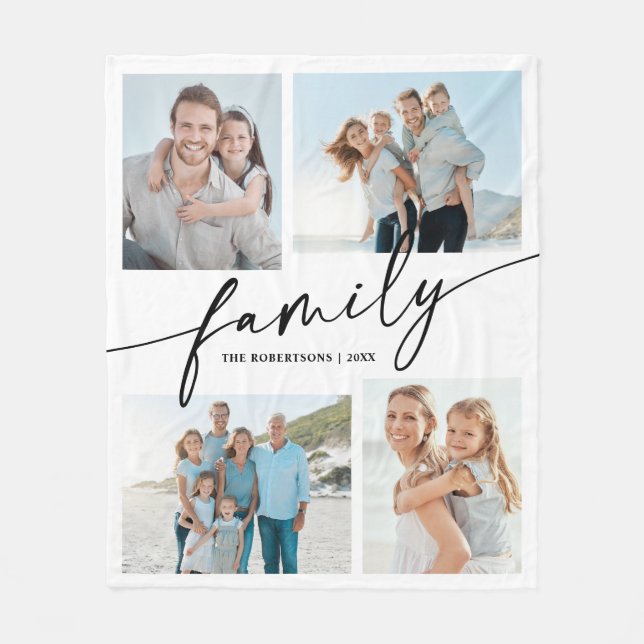 Modern fotokollage Familj Minnessak Fleecefilt (Framsidan)