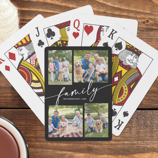 Modern Fotokollage Familj Skript Minnessak Casinokort (Skapare uppladdad)