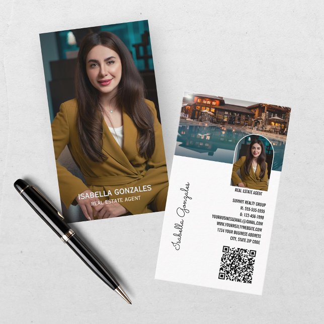Modern fotokollage Fastighetsmäklare QR-kod Visitkort (Skapare uppladdad)