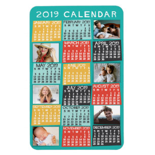 Modern fotokollage för 2019 års månadskalender magnet
