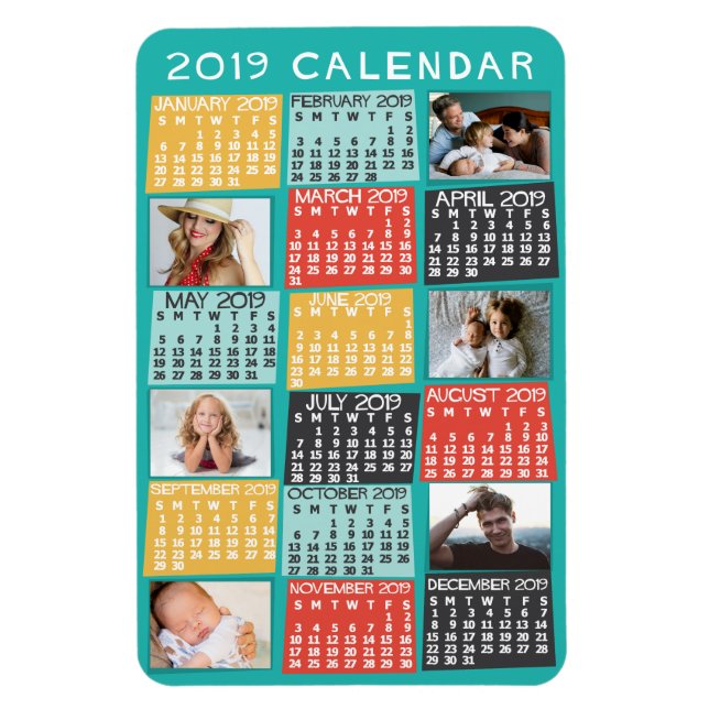 Modern fotokollage för 2019 års månadskalender magnet (Vertikal)