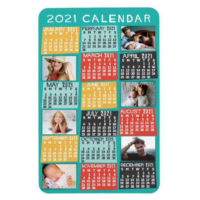Modern fotokollage för 2021 års månadskalender magnet (Vertikal)