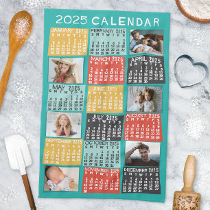Modern fotokollage för 2025 års månadskalender kökshandduk