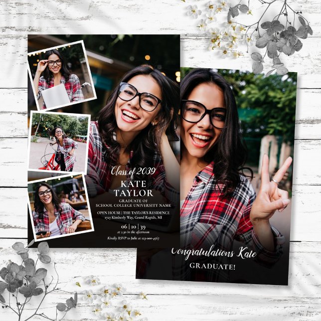 Modern Fotokollage för Examenfest Inbjudningar (Photo Collage Modern Graduation Party Invitation)