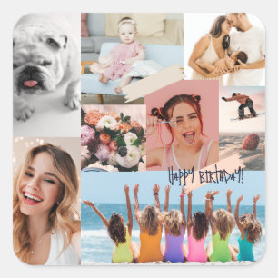 Modern fotokollage Grattis på födelsedagen Cute Fyrkantigt Klistermärke