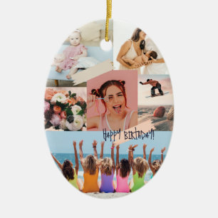 Modern fotokollage Grattis på födelsedagen Cute Julgransprydnad Keramik