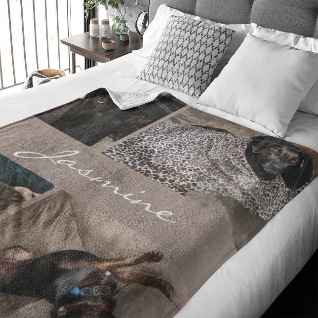 Modern fotokollage Hund Taupe Fleecefilt (Capture precious pet moments with our Modern Pet Photo Collage Fleece Blanket. )
