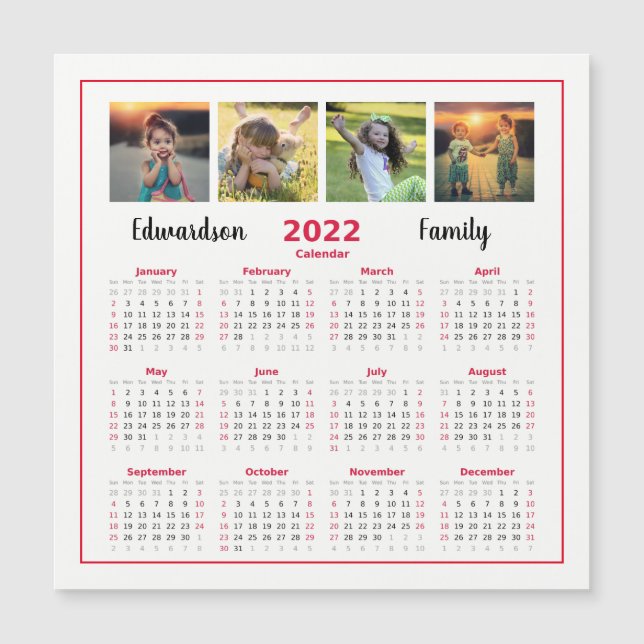 Modern fotokollage magnetisk kalender för familjen (Framsida)