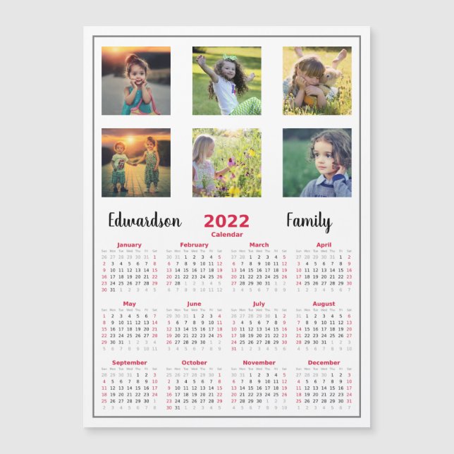 Modern fotokollage magnetisk kalender för familjen (Framsida)