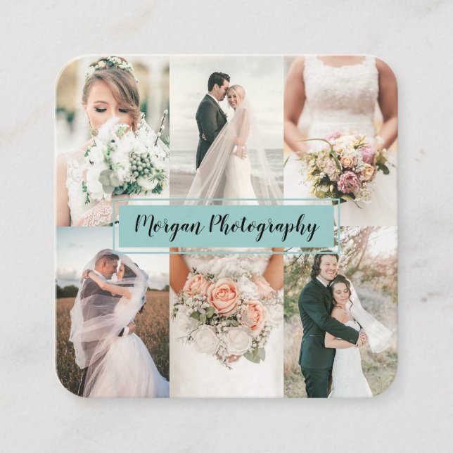 Modern fotokollage med lätt teal fotograf - slätt fyrkantigt visitkort (Framsida)