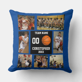 Modern fotokollage med marinblå basket kudde
