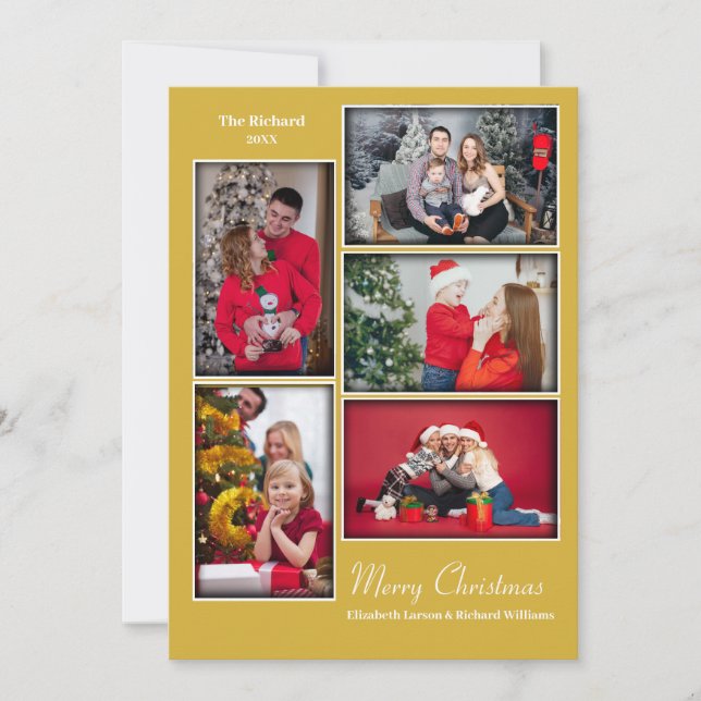 Modern Fotokollage Minimal Guld Jul Julkort (Framsida)