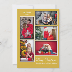 Modern Fotokollage Minimal Guld Jul Julkort