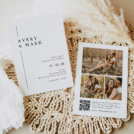 Modern fotokollage QR-kod Bröllop Inbjudningar