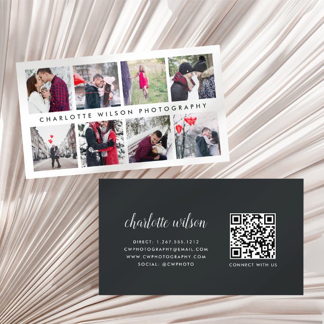 Modern fotokollage QR-kodfotograf Visitkort (Skapare uppladdad)