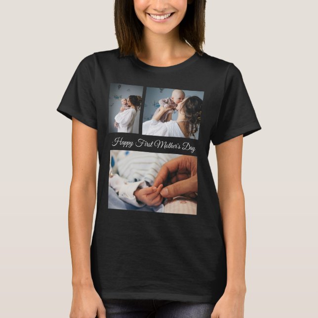 Modern fotokollage | Svarta och vita Mors dag T Shirt (Framsida)