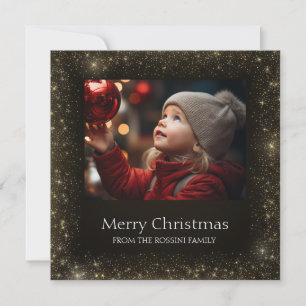 Modern fotokort för svart och Guld-faux-Glitter Julkort