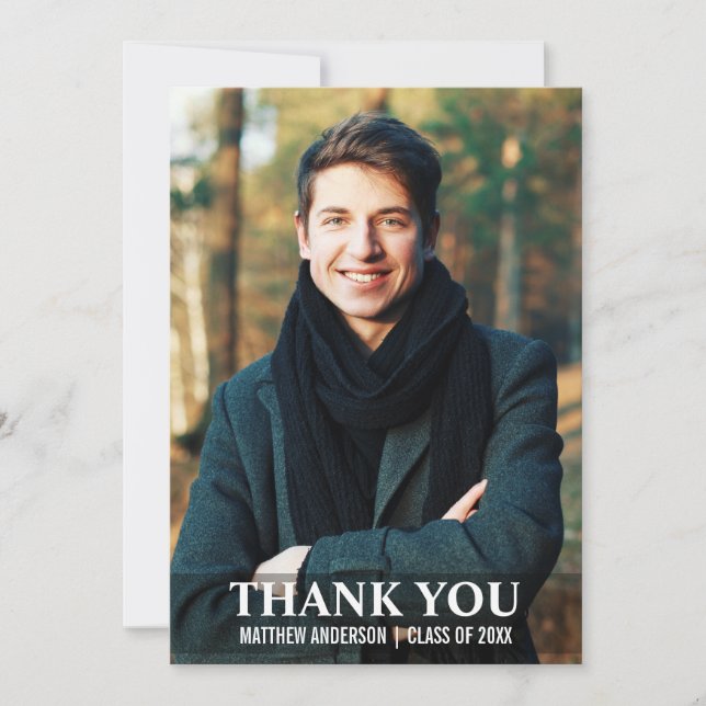 Modern fotokort L W för Studenten Tack (Framsida)