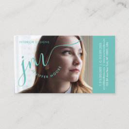 Modern fotokurvstil Pastellblå skrift Monogram Visitkort