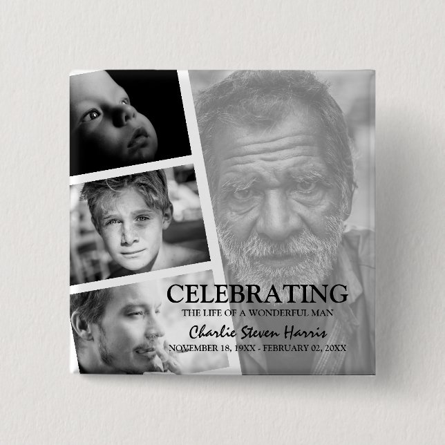 Modern fotoliv story collage begravning knapp (Framsida)