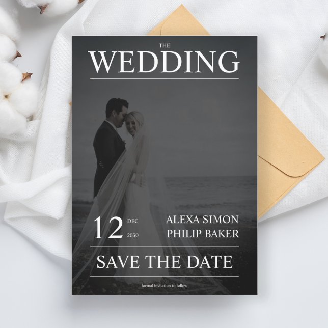 Modern fotomagasinomslag, calligraf bröllop inbjudningar (1)