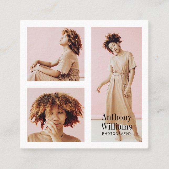 Modern fotomatta elegant, vitt gräns-fotomatrister fyrkantigt visitkort (Framsida)