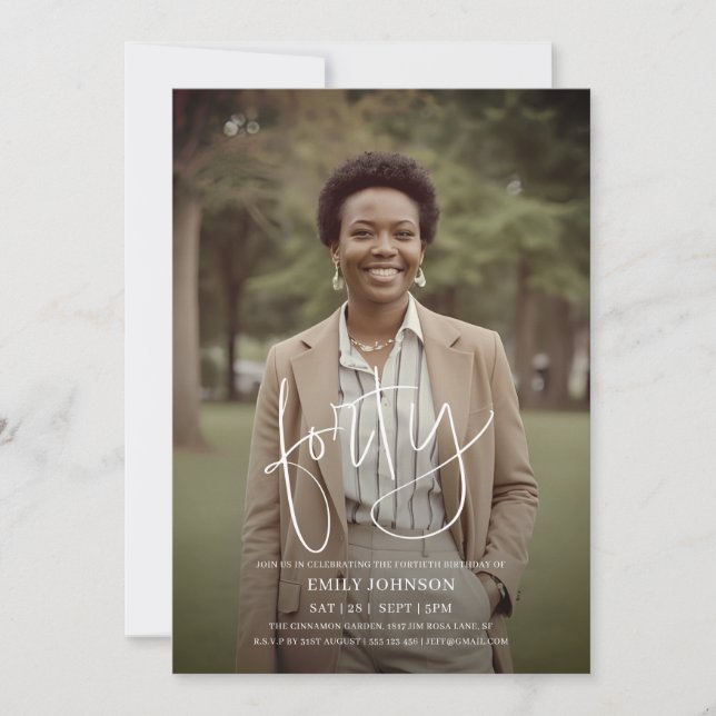 Modern fotominimal 40:e födelsedagen inbjudningar (Framsida)