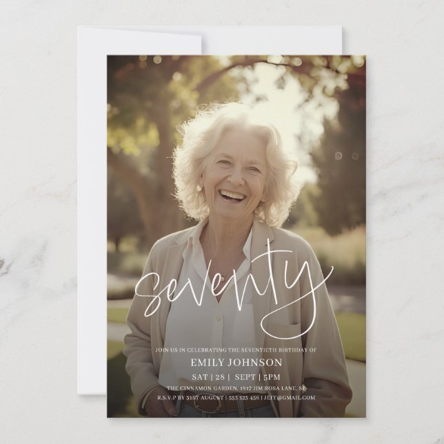 Modern fotominimal 70:e födelsedagen inbjudningar (Framsida)