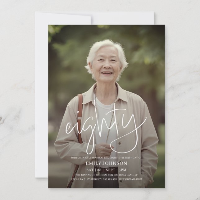 Modern fotominimal 80:e födelsedagen inbjudningar (Framsida)
