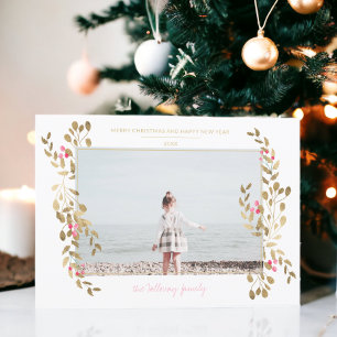 Modern fotomistletote Jul guld ram vit Julkort
