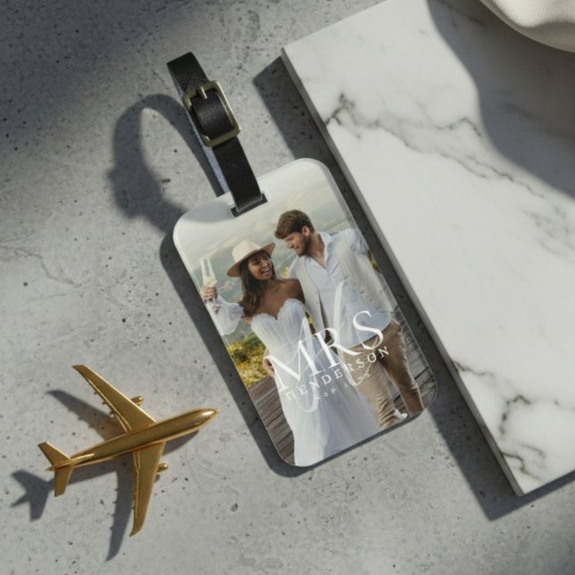Modern Fotomonogram Nygifta Resa Bagagebricka (Modern Photo Monogram Newlyweds Travel Luggage Tag
)