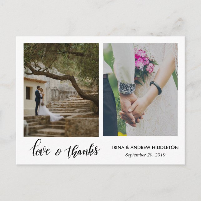 Modern foton i Kärlek och tack för två Bröllop Vykort (Framsida)