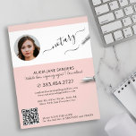 Modern fotonotarie som undertecknar agent QR Reklamblad<br><div class="desc">Modern manusskript professionell trendig notariatjurist vid juridiske konsulten anpassningsbar personlig svart och vit och dammig reklamflygare i ro med kalligrafi och pennor för elegant.             Enkel att anpassa med fotot och automatiskt genererad sökning av QR CODE på webbplatsen eller social-media.</div>